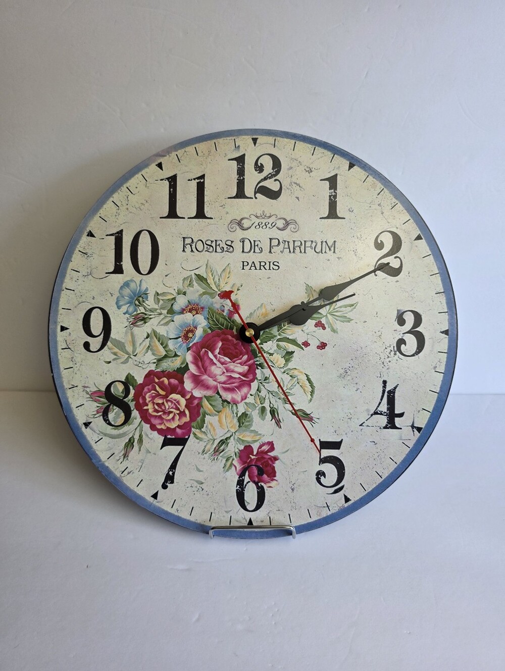 Wall Clock 13" Multi-Colored Floral Paris Non-Ticking Battery Operated ~ NWOT